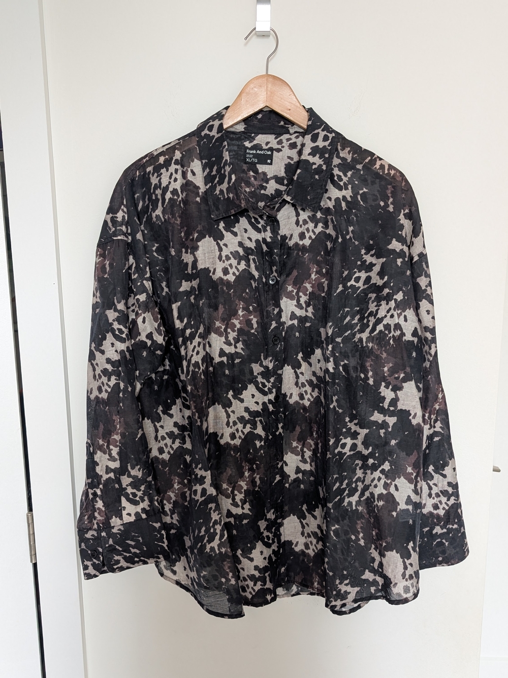 Frank & Oak Black and Gray Abstract Print Button-Down Shirt